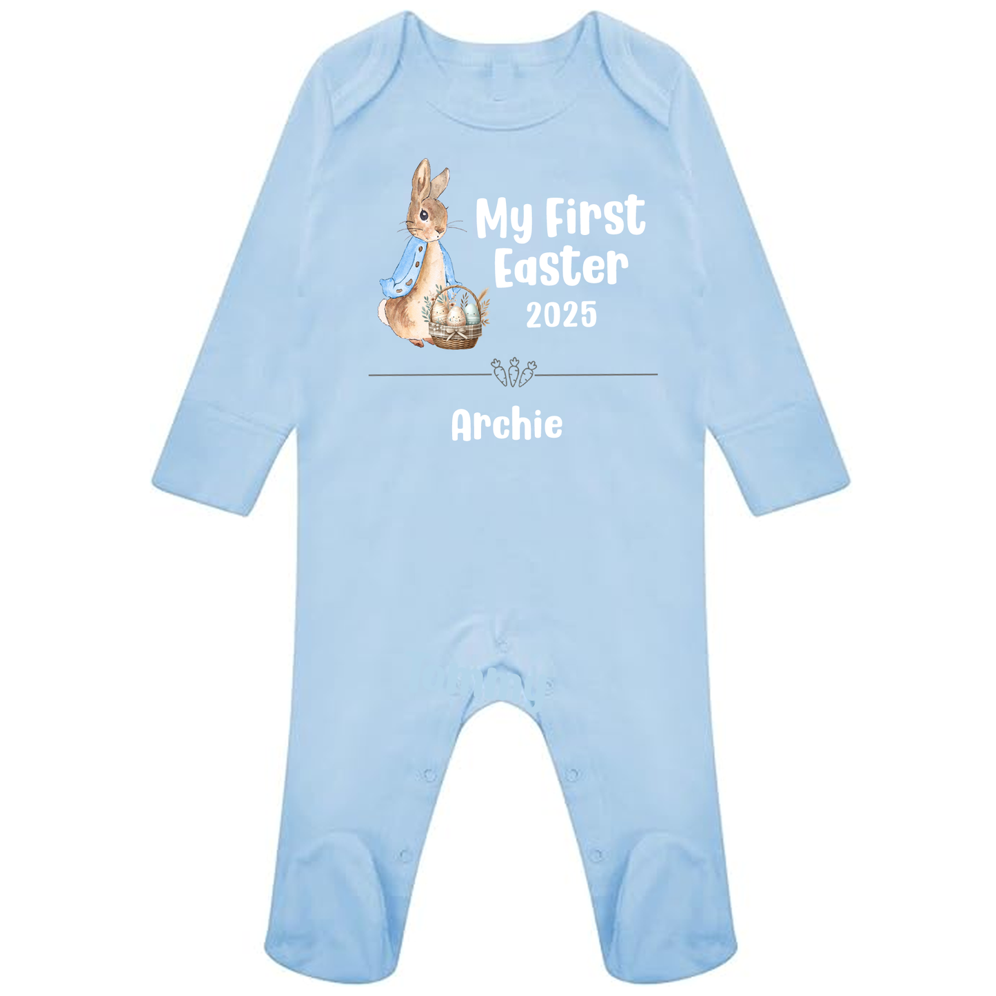 My First Easter - Personalised Babygrow Rompersuit/Sleepsuit - pink or blue