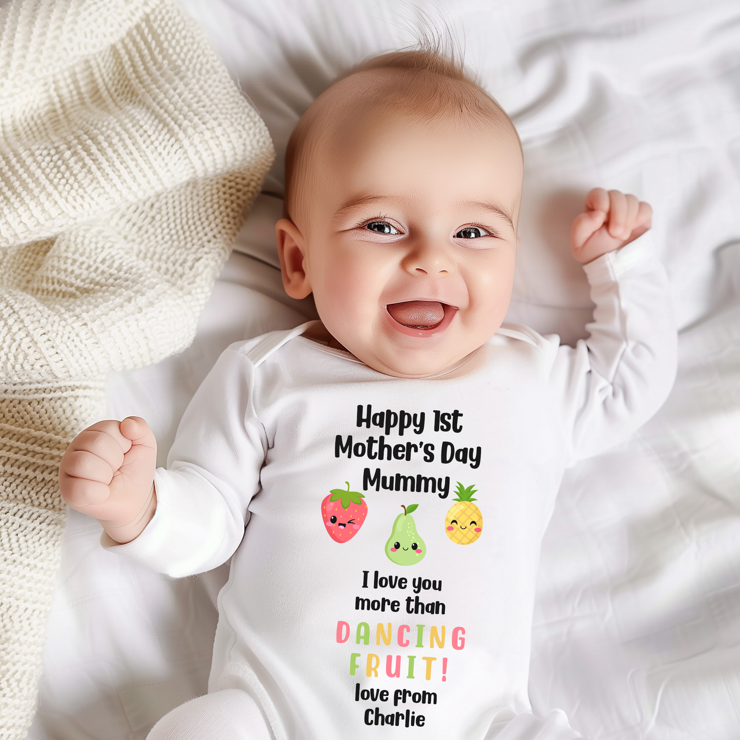 Happy 1st Mother's Day Mummy - Dancing Fruit Personalised Baby Vest