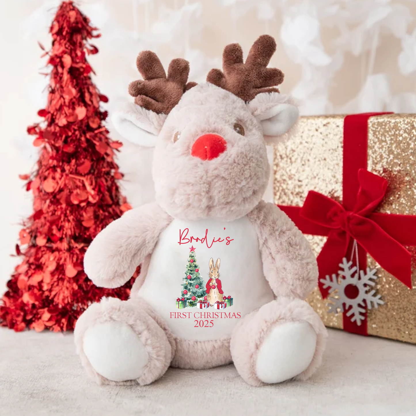 Personalised Baby's 1st Christmas Reindeer Teddy