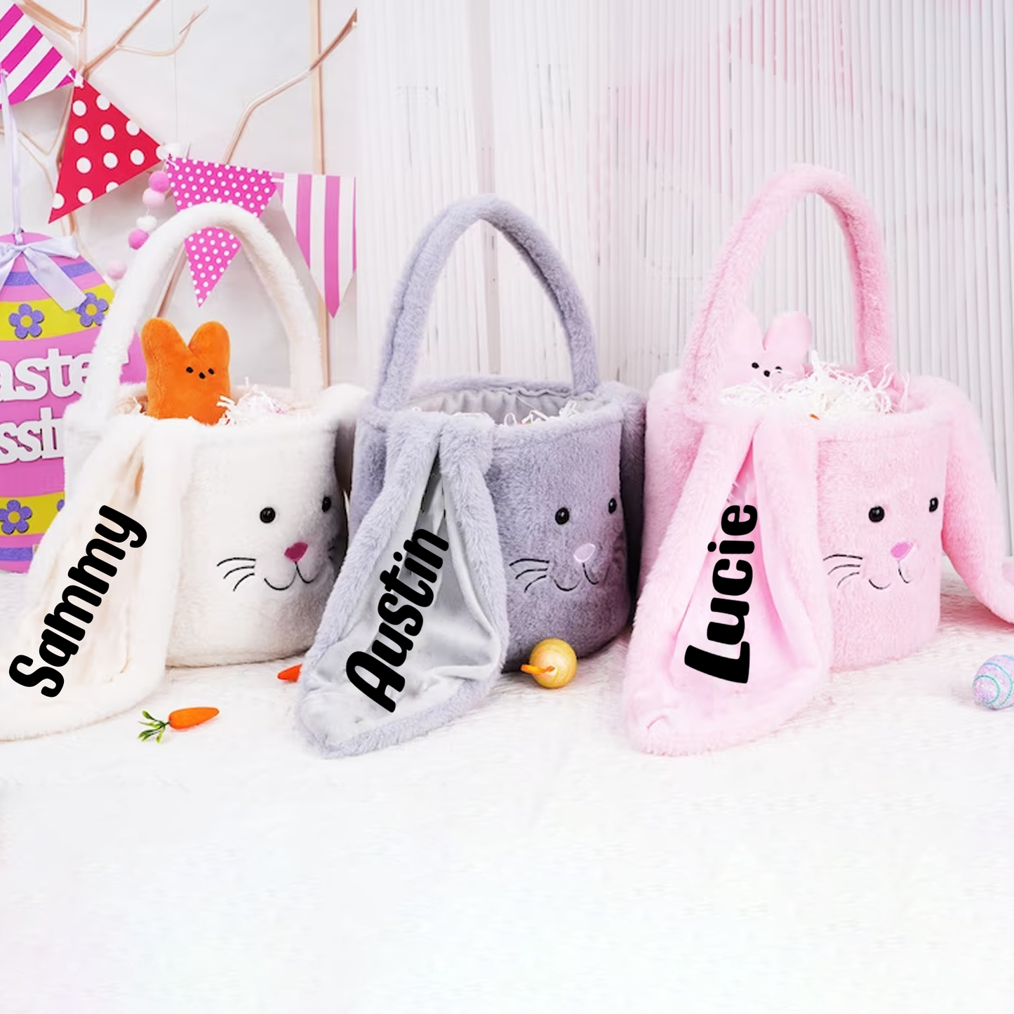 Personalised Easter Bunny Basket - Egg Hunt Gift - different colours available