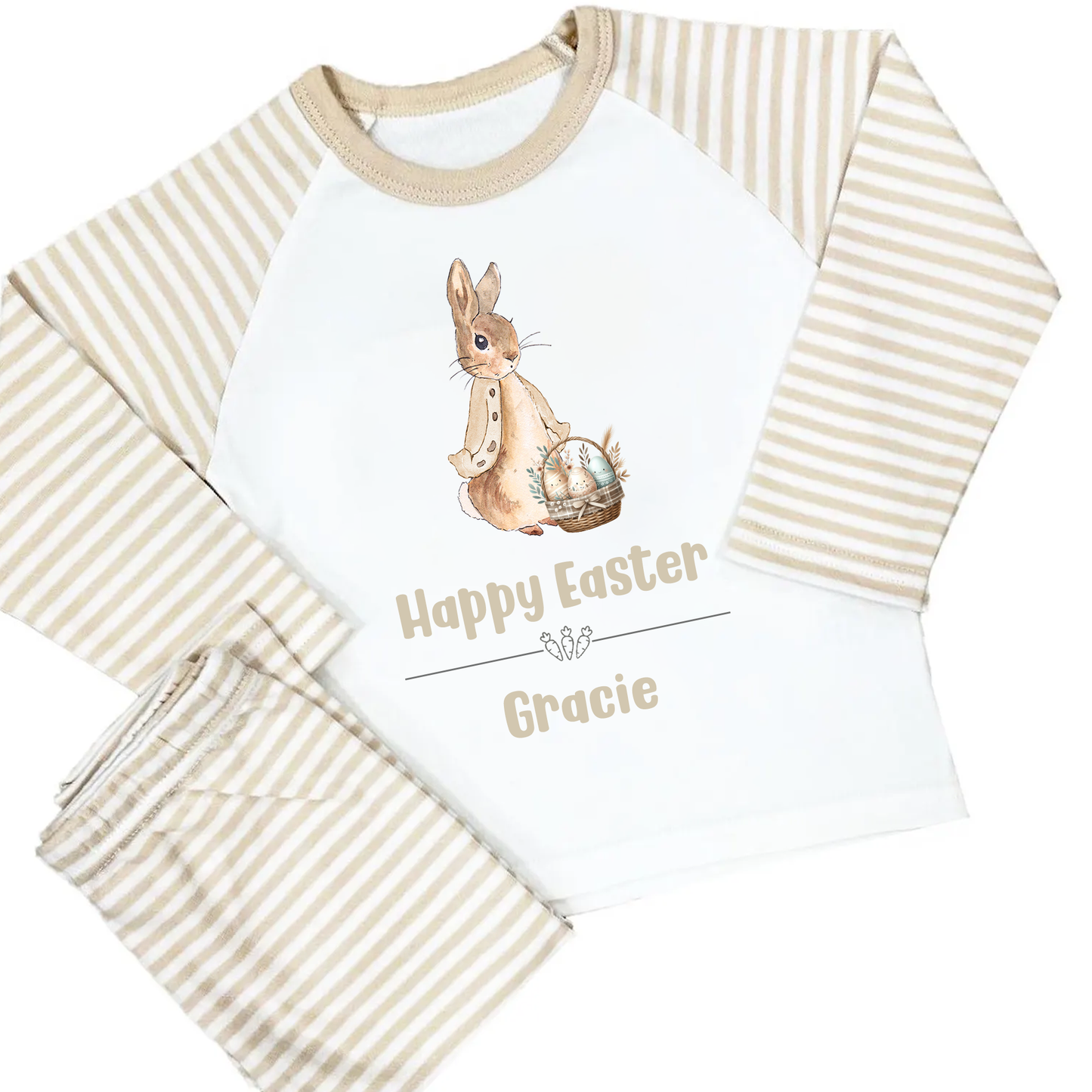 Personalised Happy Easter Flopsy Rabbit Natural PJs Pyjamas