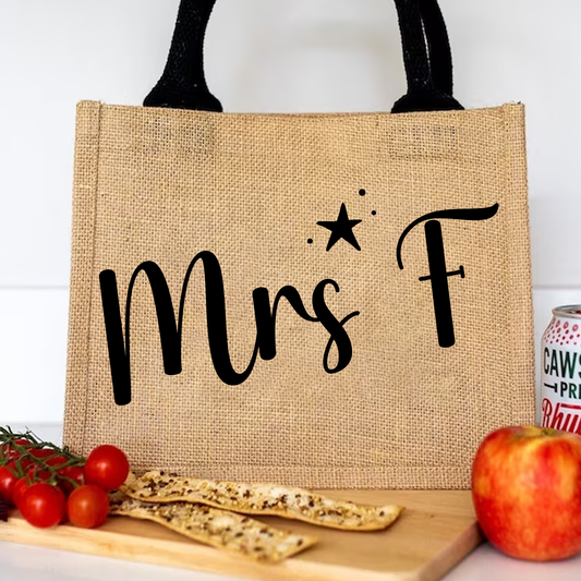 Personalised Mini Jute Lunch Bag Star Design - Teacher Gift