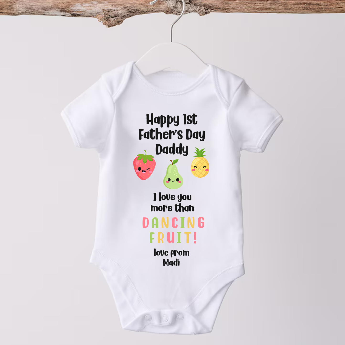 Happy 1st Father's Day Daddy - Dancing Fruit Personalised Baby Vest