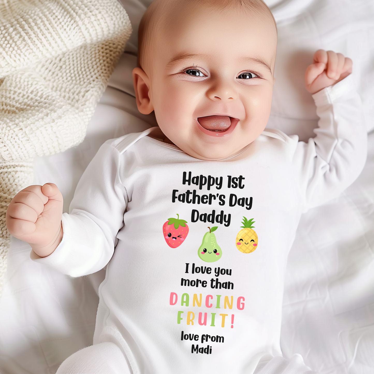 Happy 1st Father's Day Daddy - Dancing Fruit Personalised Baby Vest