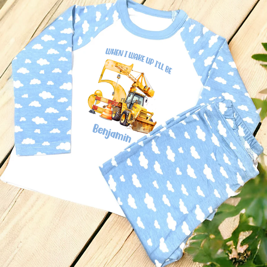 Personalised Digger Birthday PJs Pyjamas