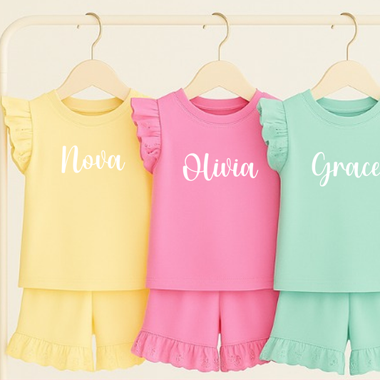 Personalised Name Frill Shorts & T-Shirt Set