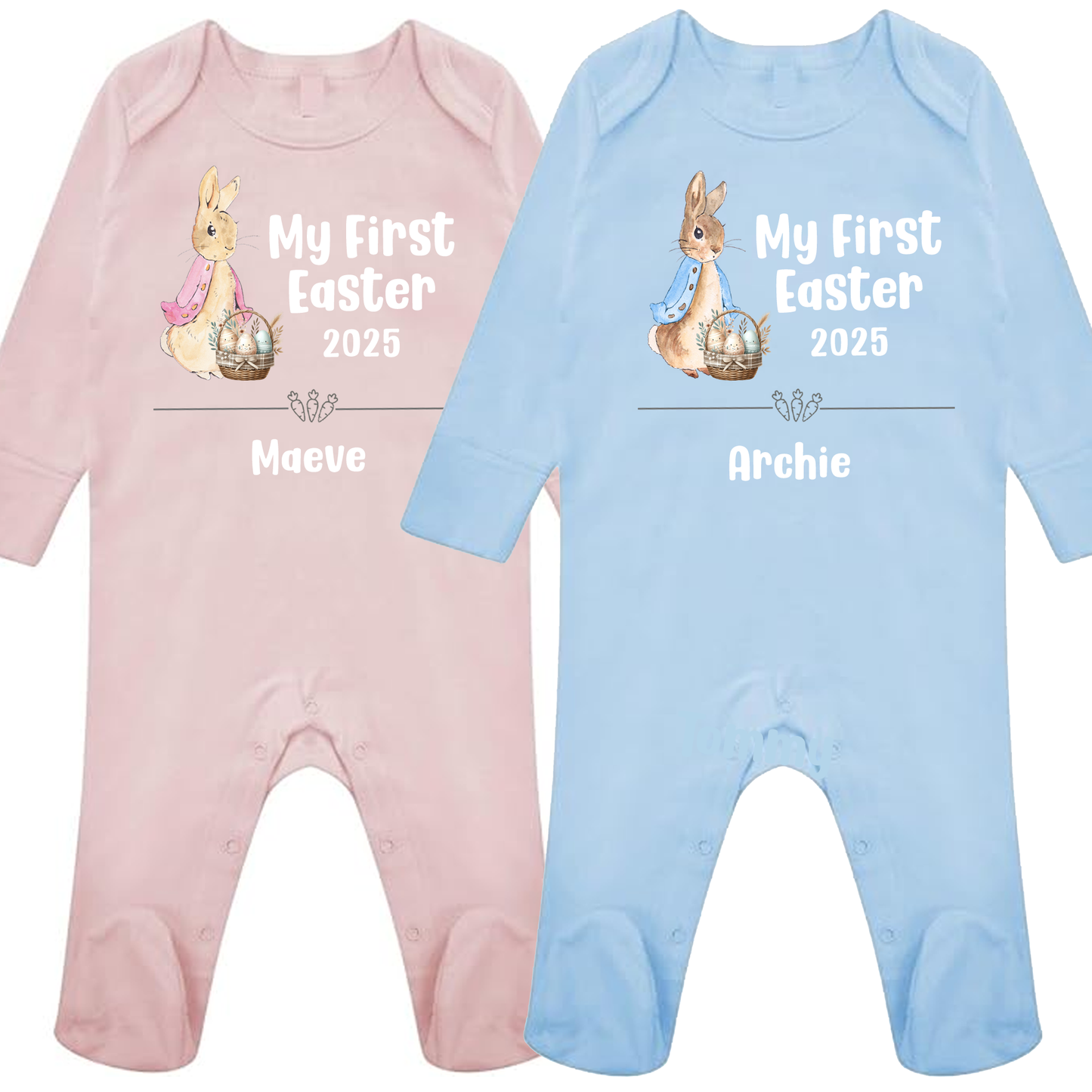 My First Easter - Personalised Babygrow Rompersuit/Sleepsuit - pink or blue
