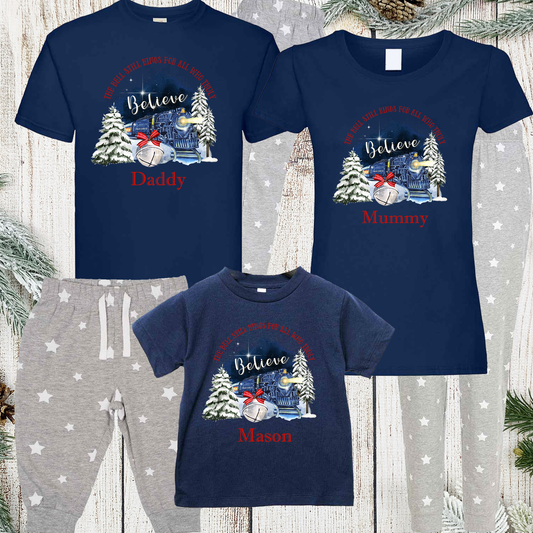 The Bell Still Rings for all who truly Believe The Polar Express - Personalised Grey Stars Family Matching PJs