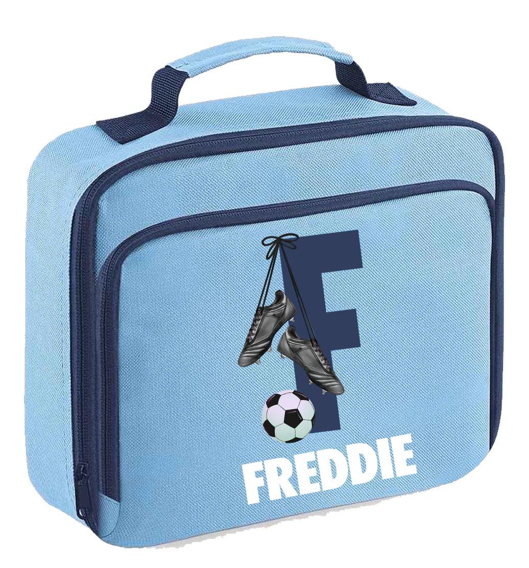 Personalised Football Initial Letter & Name Design Lunch Box Bag - other colour options