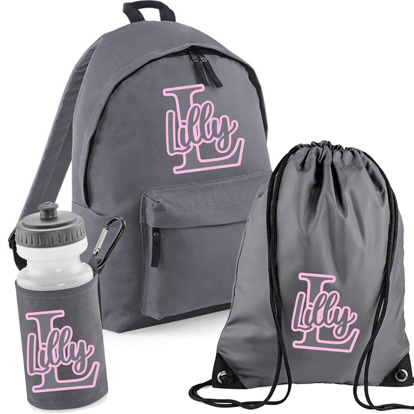 3 Piece Graphite Grey Set - incl. Backpack, Water Bottle & Gymsac