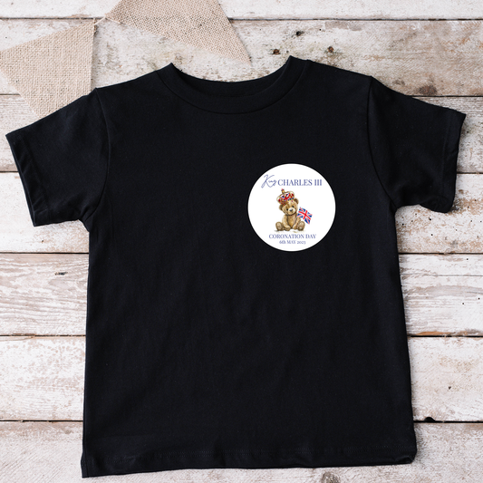 The King's Coronation Black T-Shirt - Small Kensington Bear Design Tee