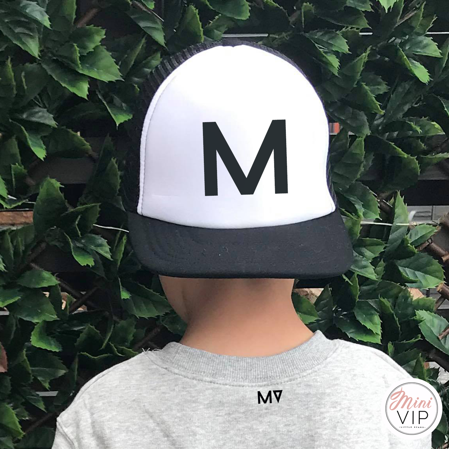 Personalised Initial Block Black/White Trucker Cap - Junior Size