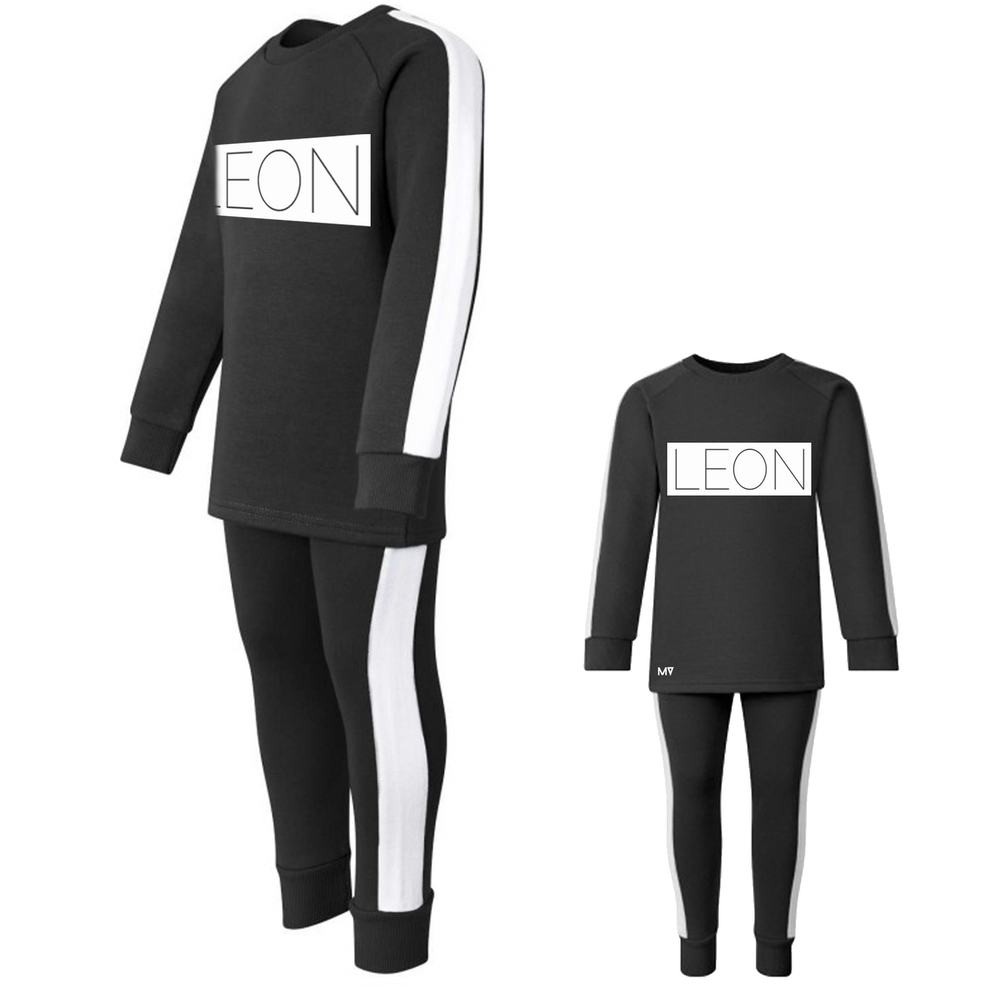 Personalised Black Block Striped Tracksuit