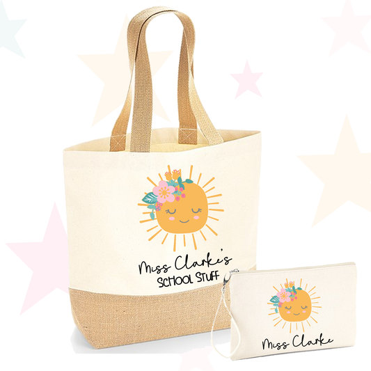 Personalised Sun Canvas Tote Bag / Wristlet Pouch- Set Option