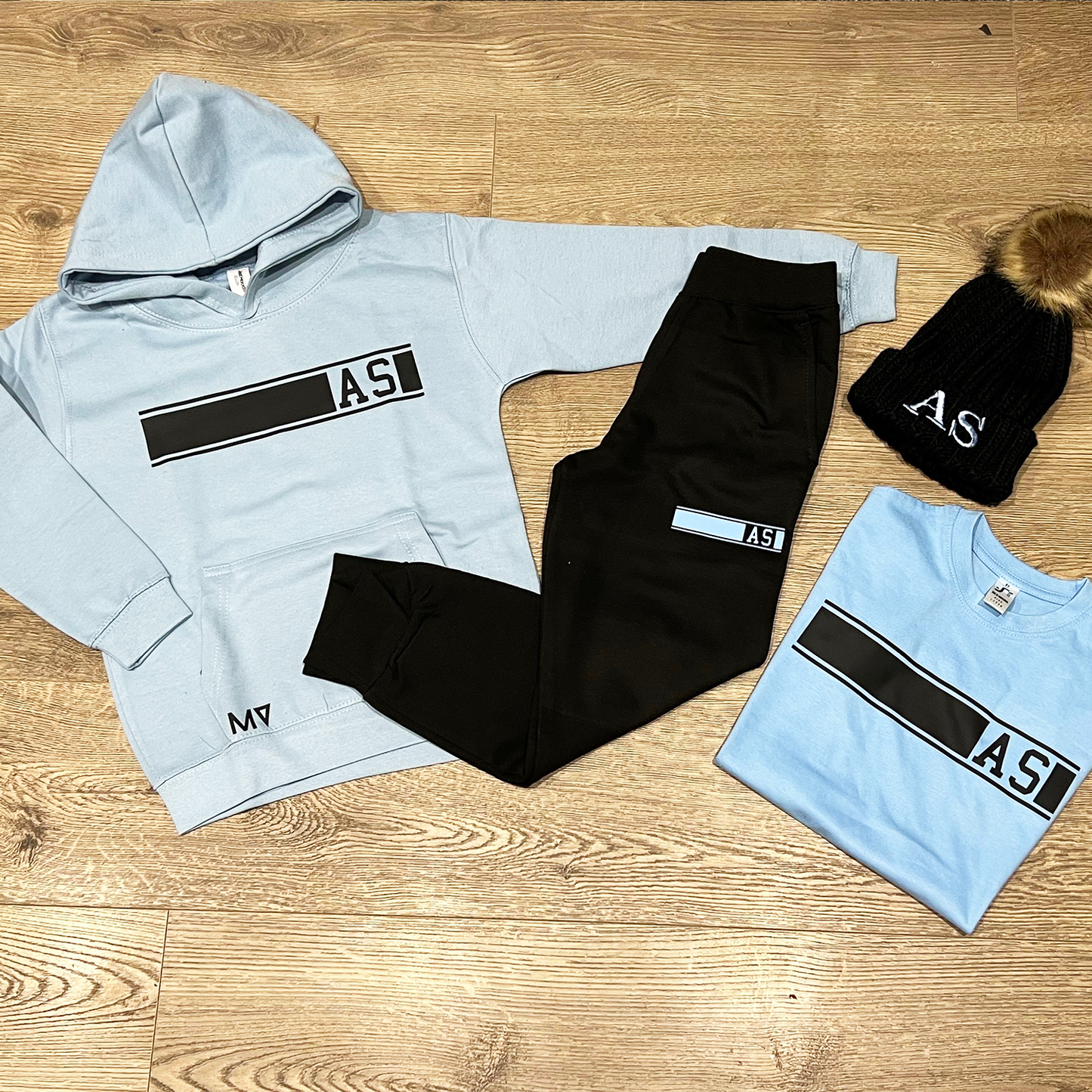 Personalised Baby Blue & Black MiniVIP© Block Tracksuit Lounge Set