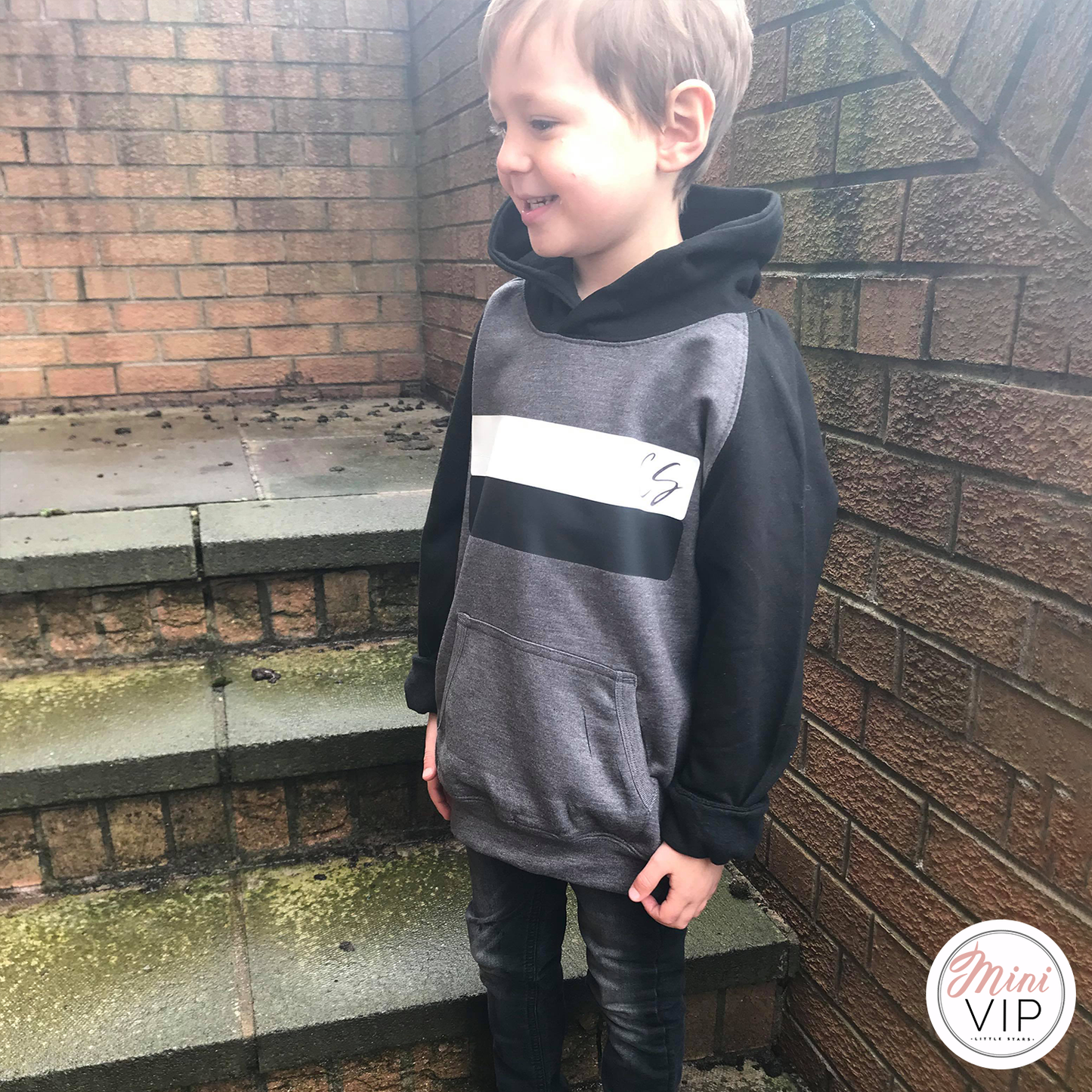 Grey & Black Baseball Hoodie - personalised initials