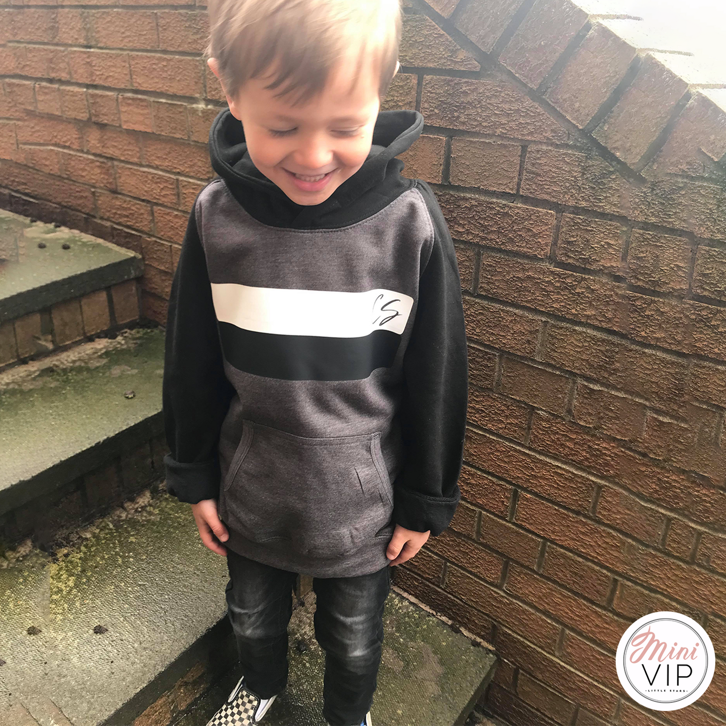 Grey & Black Baseball Hoodie - personalised initials