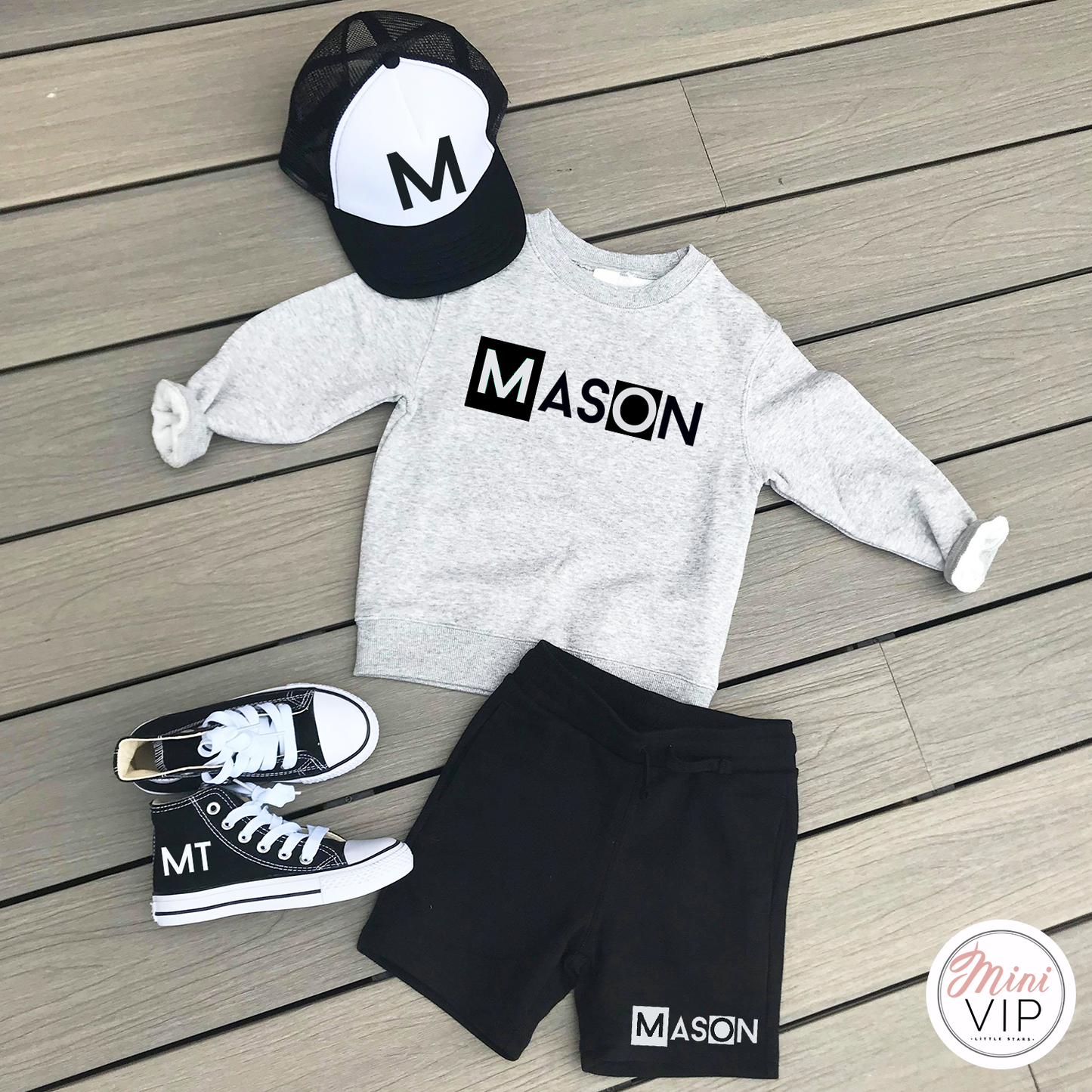 Personalised Black Shorts & Grey Sweatshirt Summer Set