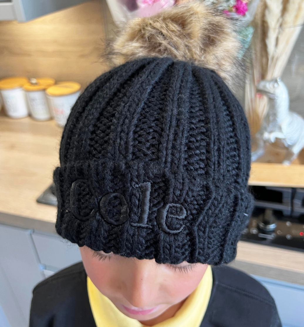 Black Embroidered Beanie Hat - Infants, Junior & Adult sizes