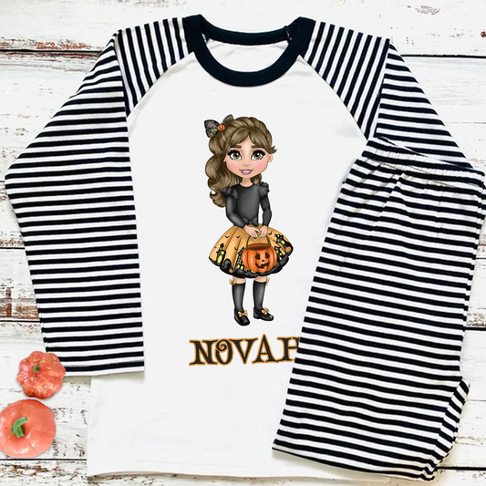 Personalised Girly Pumpkin Character Halloween PJS Pyjamas