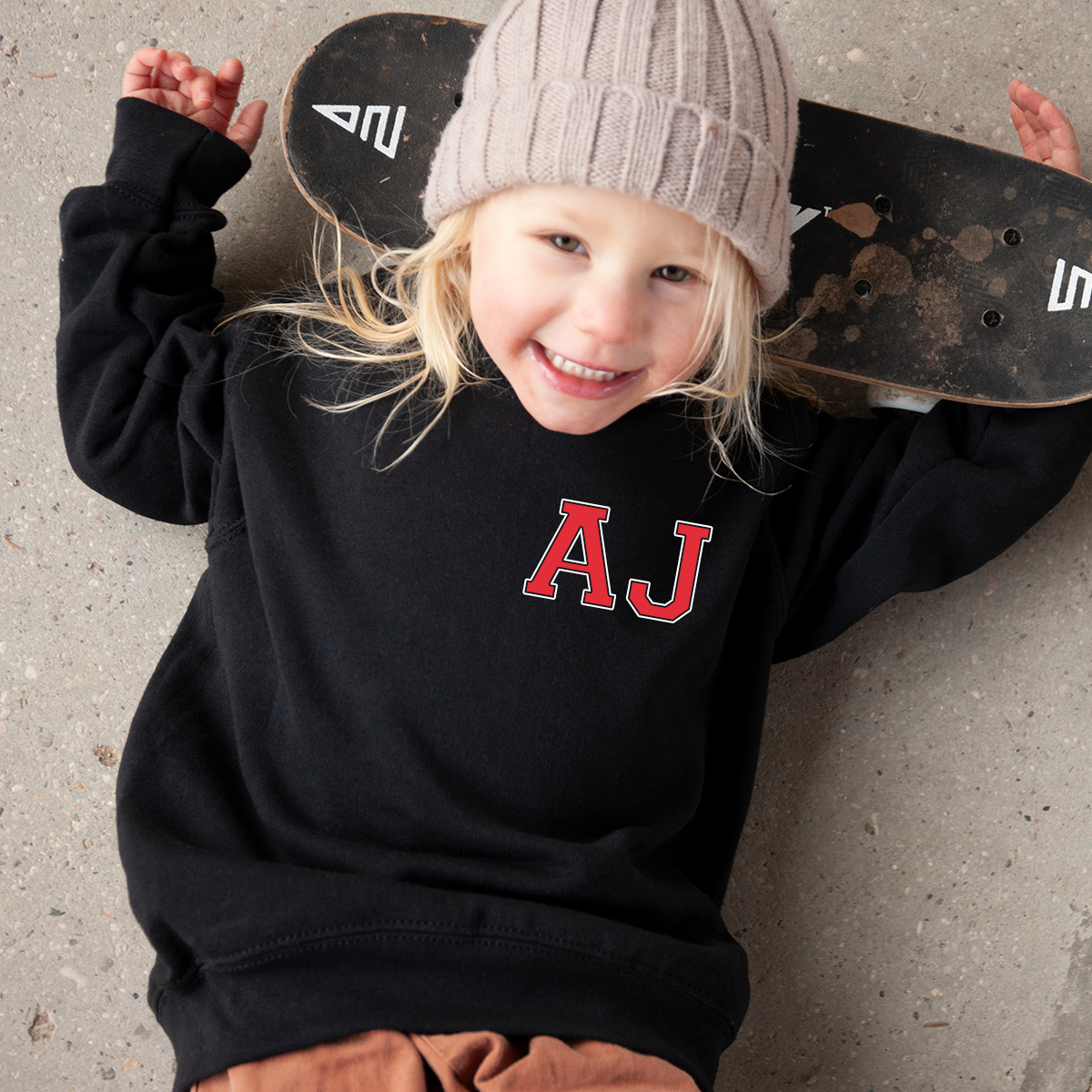 MiniVIP© Personalised Varisty Letters Black Sweatshirt