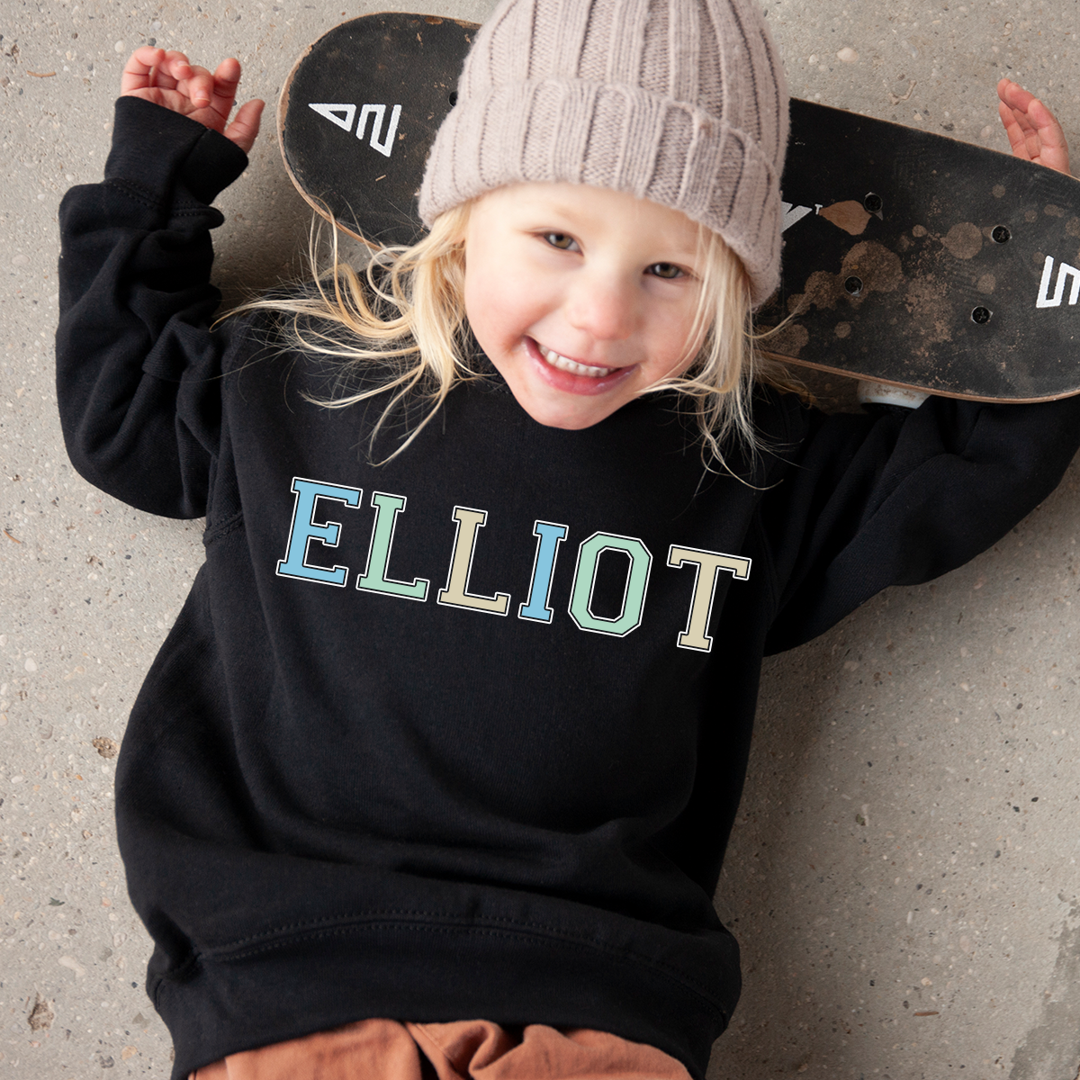 MiniVIP© Personalised Varisty Letters Black Sweatshirt