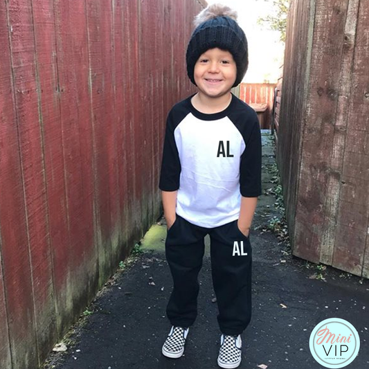 Personalised Black/White Baseball T-Shirt Tracksuit Lounge Set