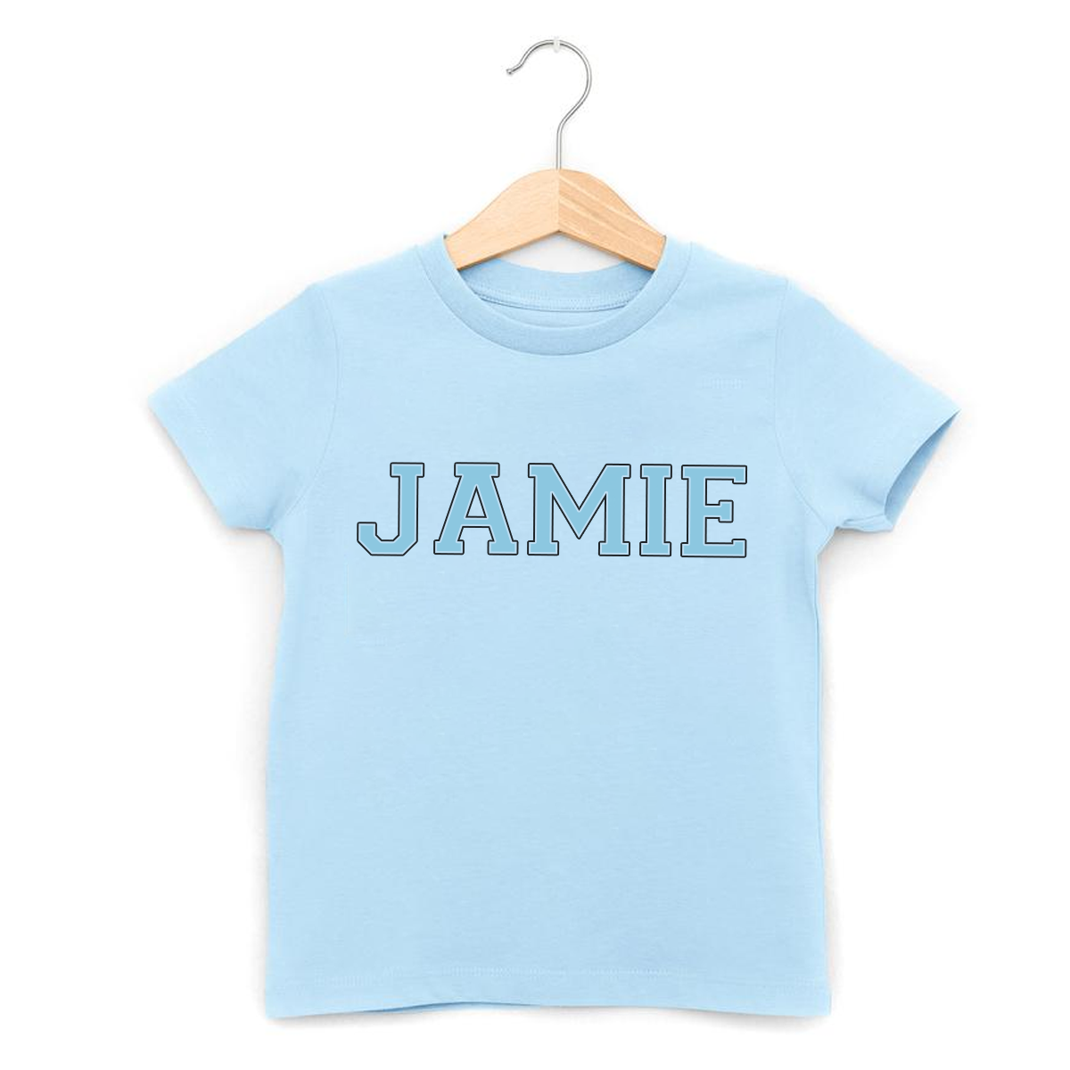MiniVIP© Personalised Varisty Letters Baby Blue T-Shirt