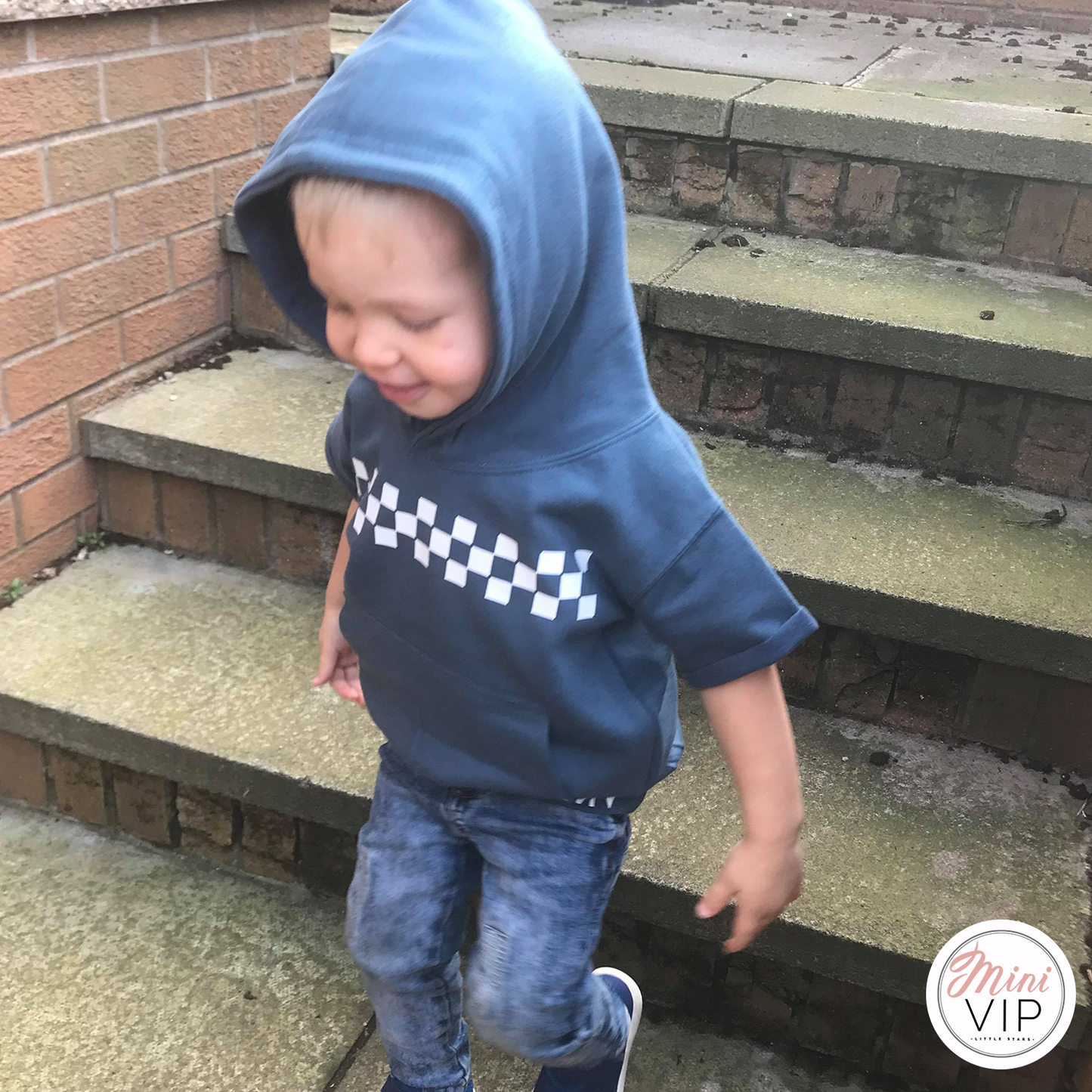 MV checkered Short Sleeve Airforce Blue Hoodie