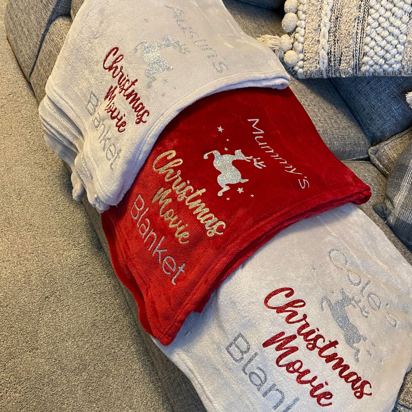 Personalised Reindeer Christmas Movie Blanket