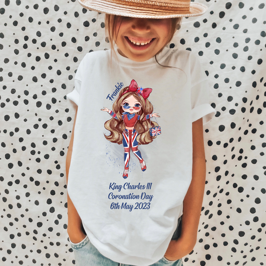 Coronation Girls Character White T-Shirt - King's Coronation Day Celebrations