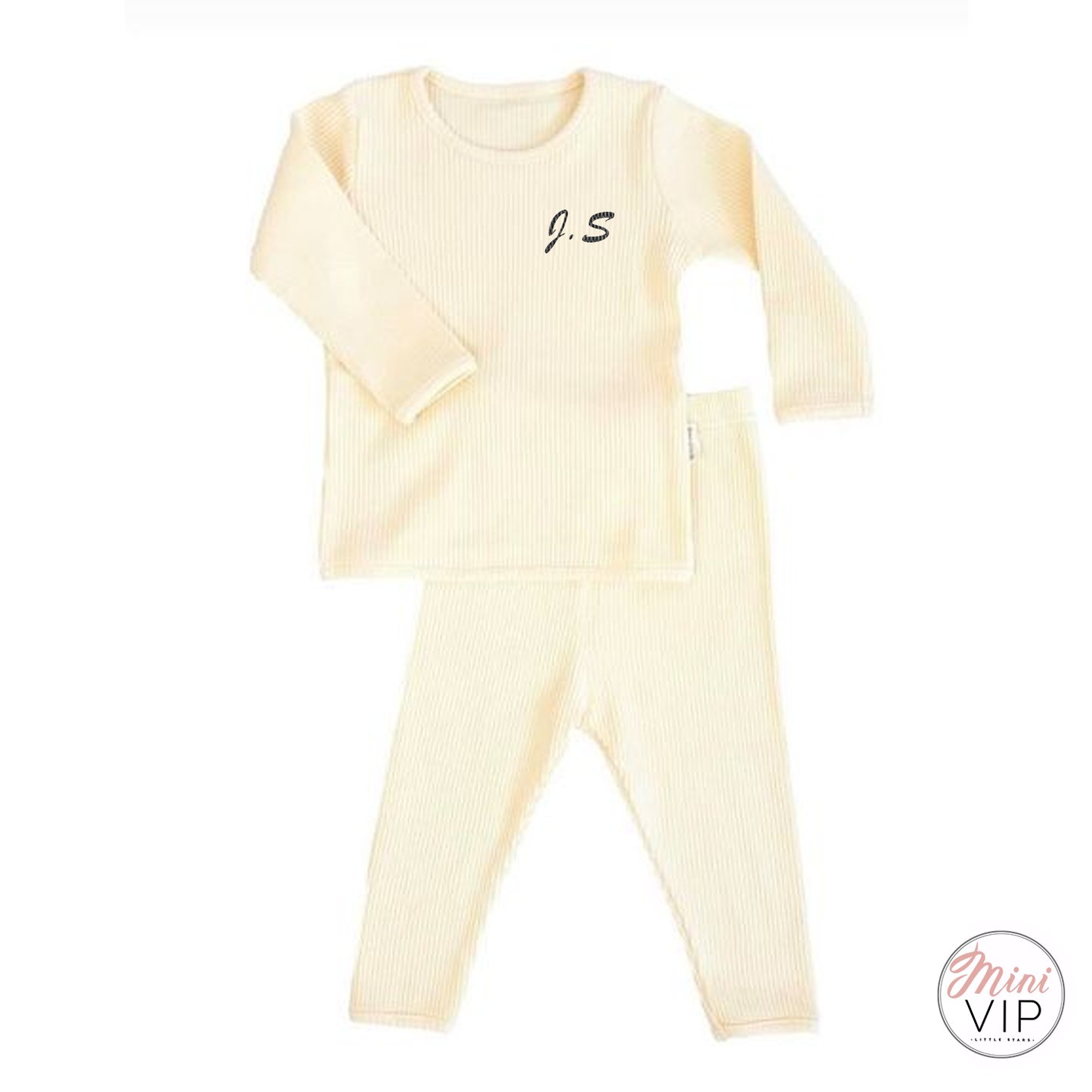 Embroidered Cream Ribbed Loungewear