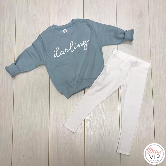 'Darling' Baby Blue Sweatshirt & Leggings Lounge Set
