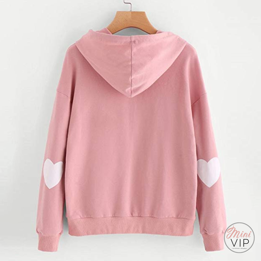 Heart Patch Sleeve Dusty Pink Hoodie