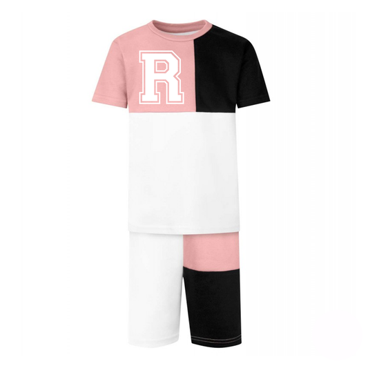 Dusty Pink Panel Varsity Short & T-Shirt Set