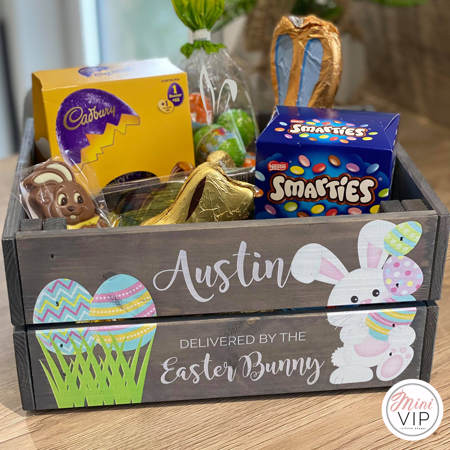 Personalised Easter Bunny Grey Crate