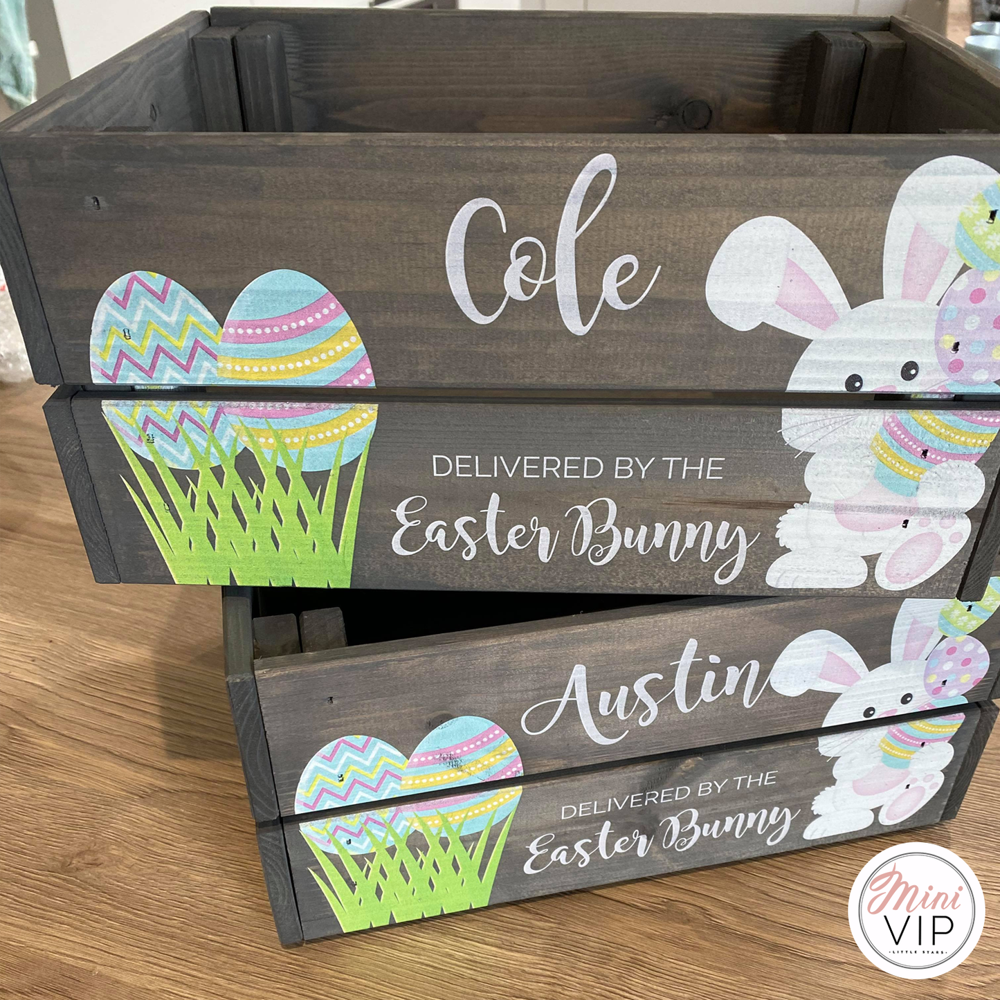 Personalised Easter Bunny Grey Crate