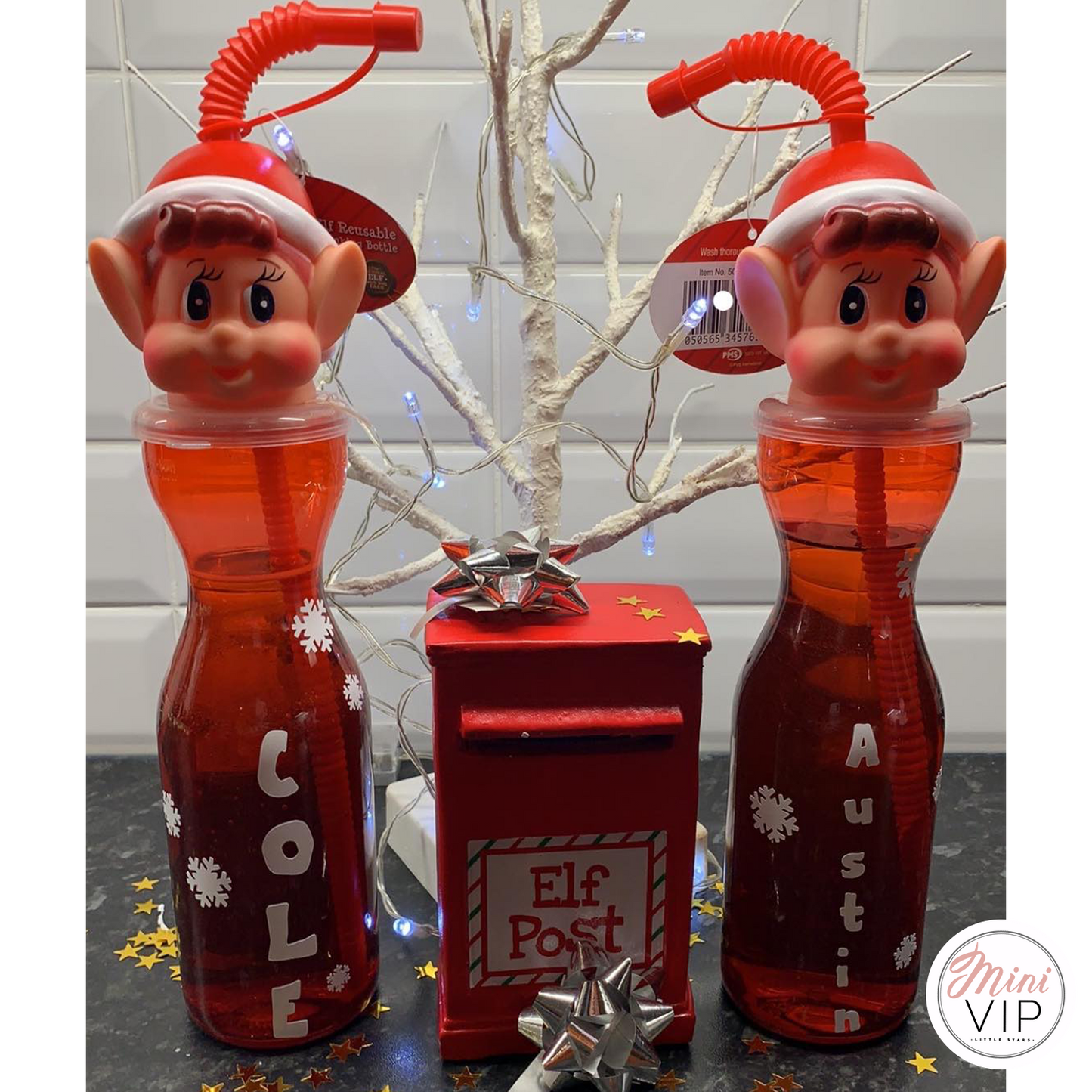 Personalised Elf on the Shelf Christmas Bottle with Straw