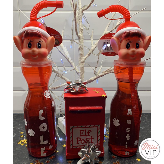 Personalised Elf on the Shelf Christmas Bottle with Straw