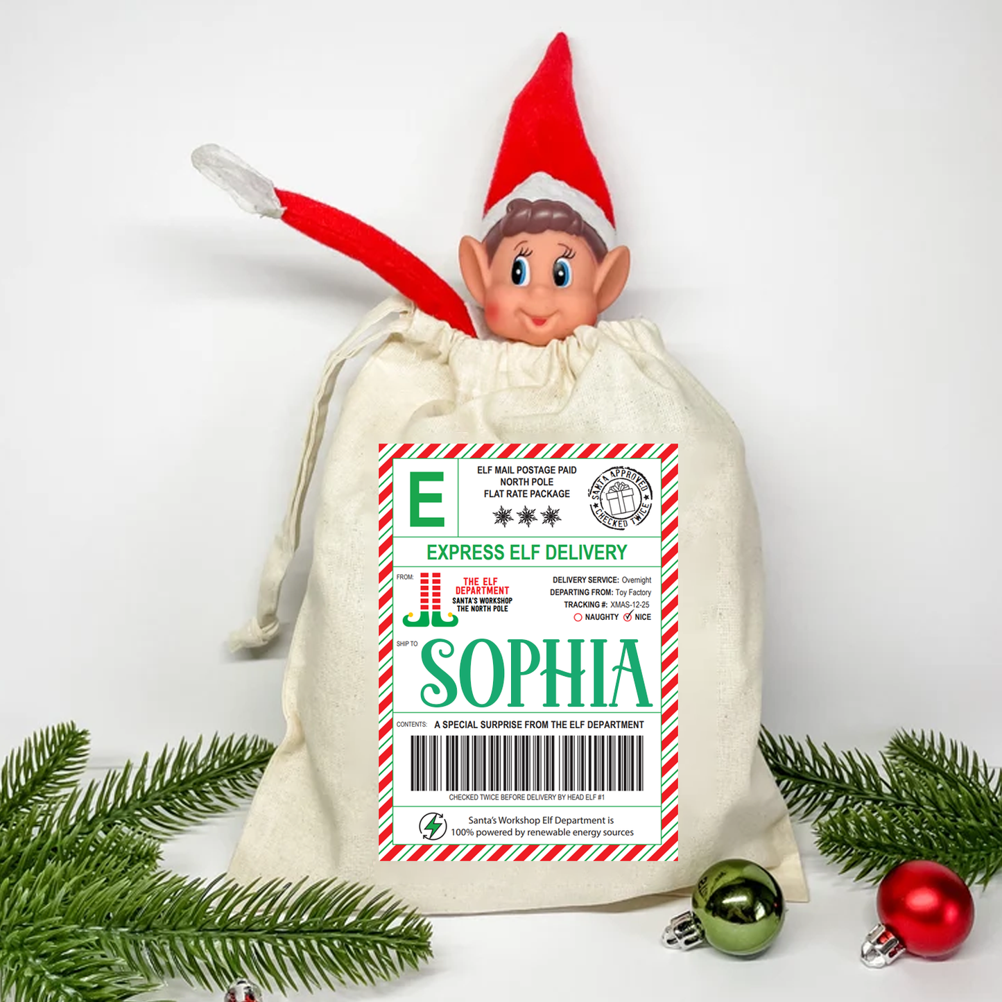 Elf Surprise Personalised Cotton Sack