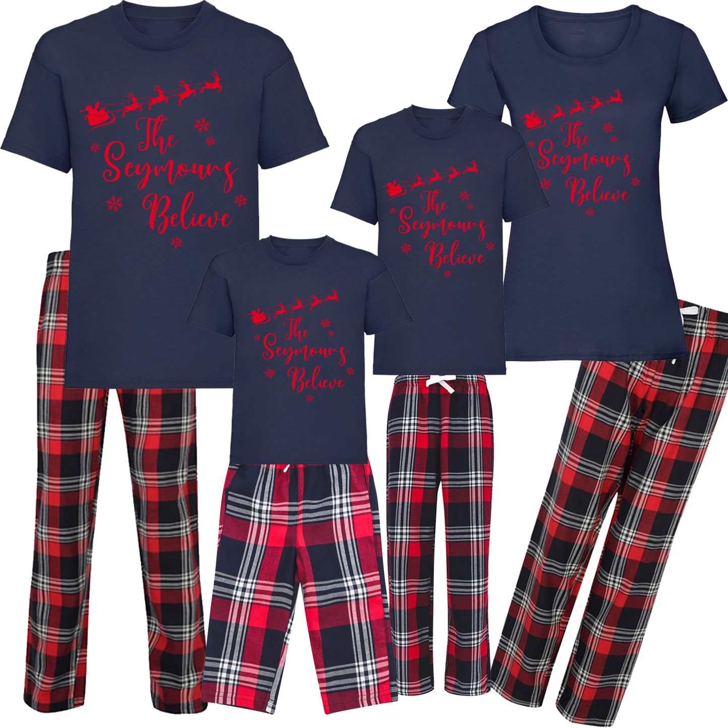 Personalised Family Name Believes - Tartan Family Matching PJs