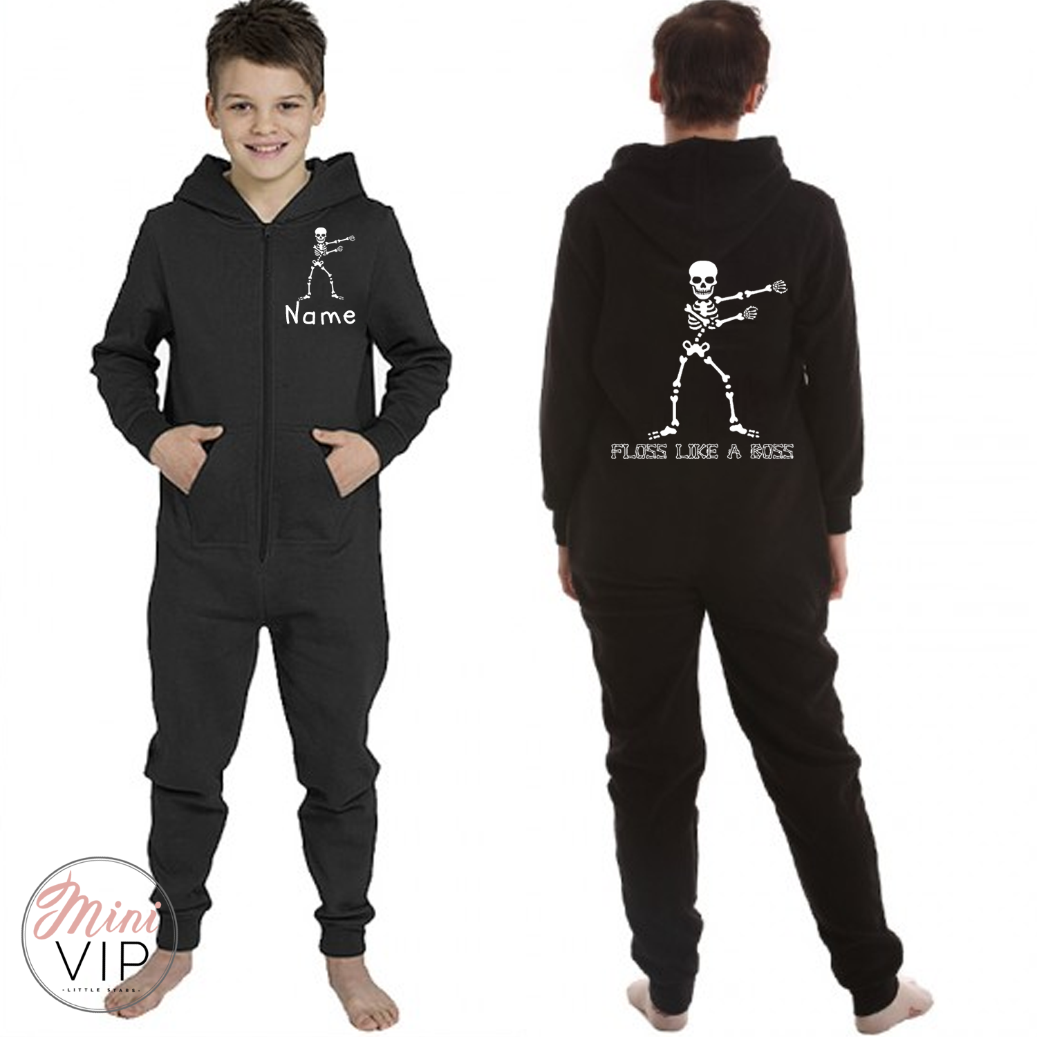 Kids Floss Like A Boss skeleton black all in one ShopMiniVIP