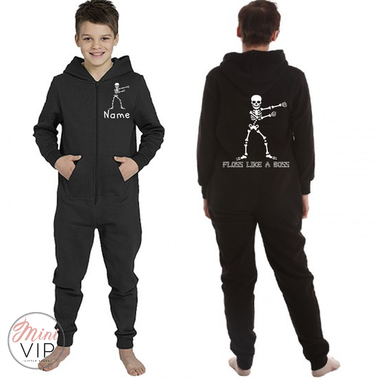 Kids Floss Like A Boss skeleton black all in one