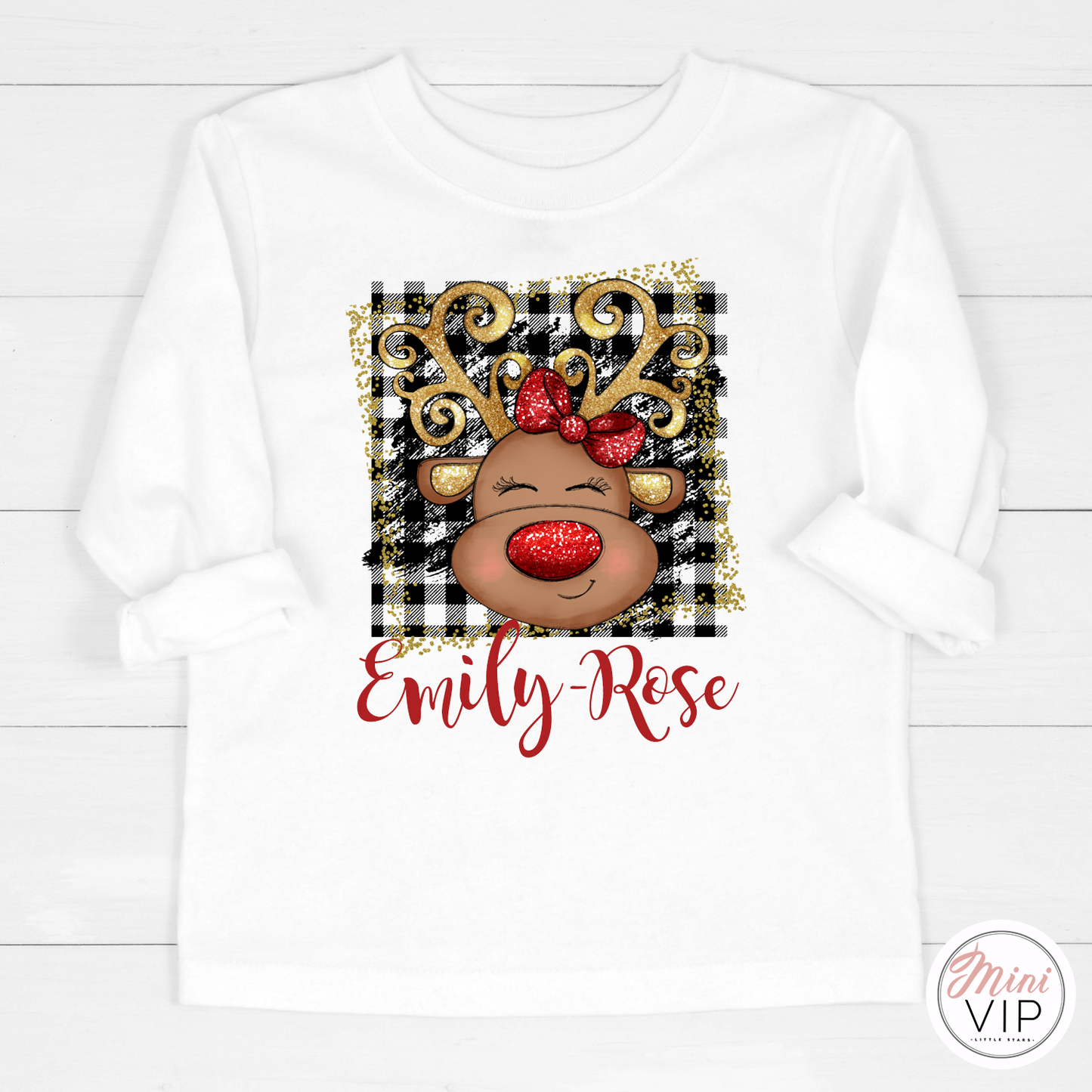 Personalised Glitzy Reindeer White Long Sleeve T-Shirt