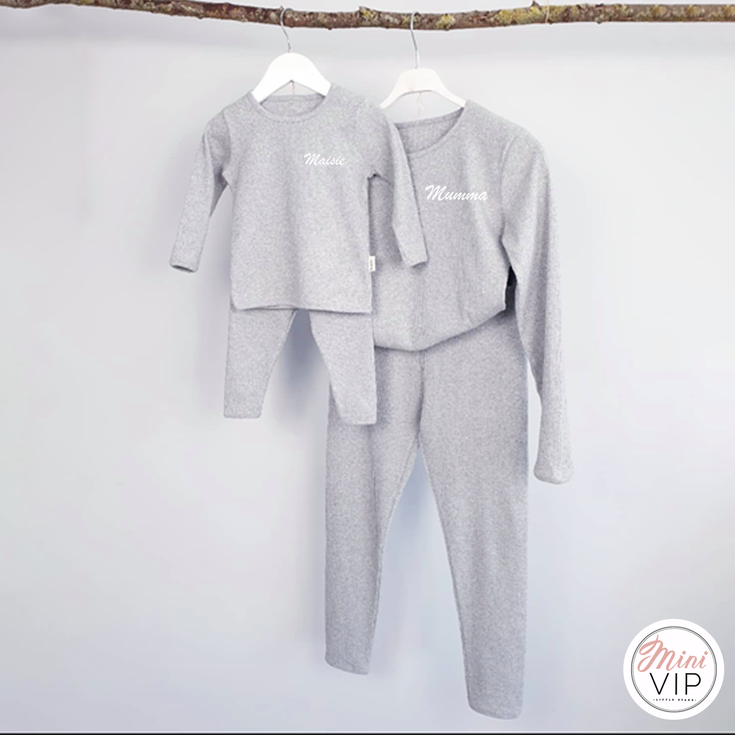 Adult Sizes - Embroidered Grey Ribbed Loungewear (CURRENTLY OUT OF STOCK)