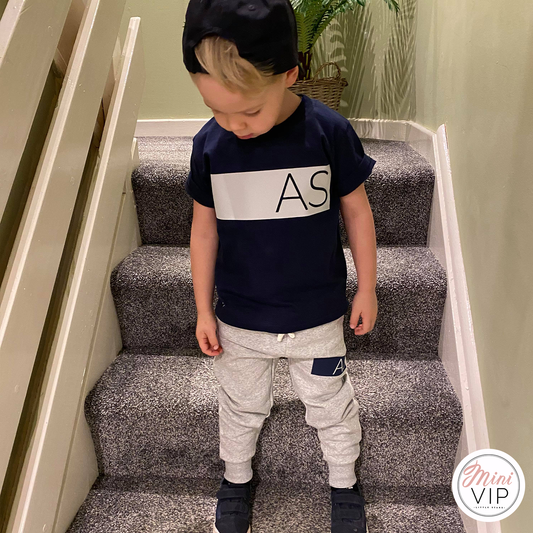 Navy/Grey Block Initials Personalised Tracksuit Lounge Set