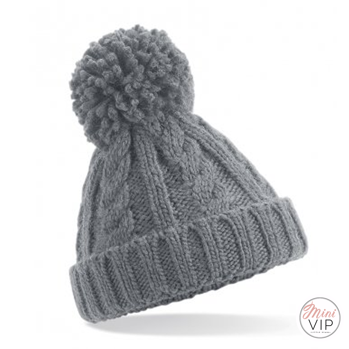 Grey Cable Knit Melange Beanie Hat - Infants, Junior & Adult sizes