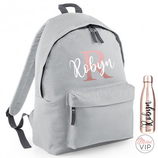 Personalised School Rose Gold Letter Script Bag - other back pack colour options