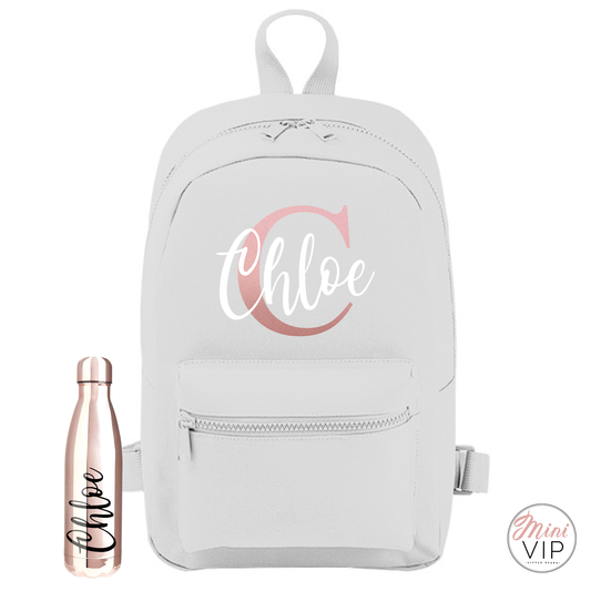 Personalised School Rose Gold Letter Script Mini Back Pack - other bag colour options