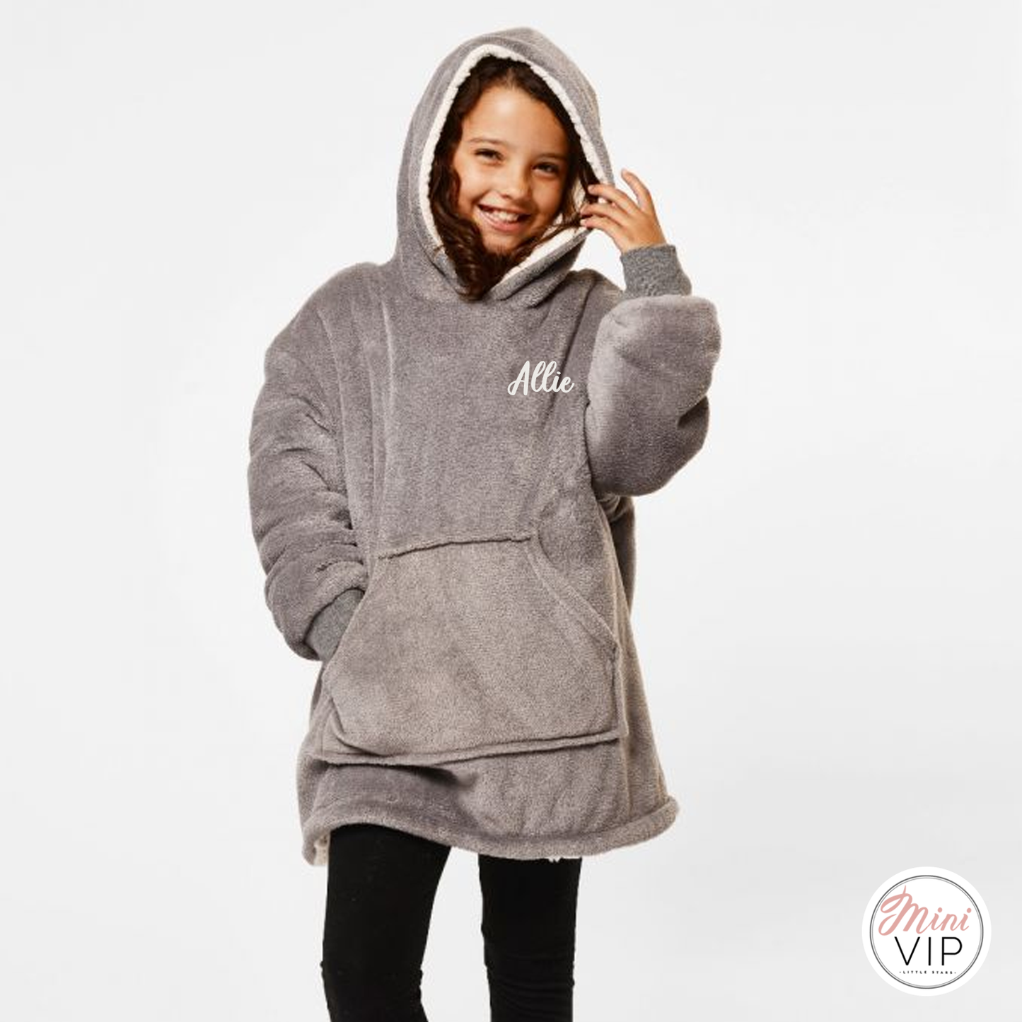 Personalised Kids Cosy Sherpa Blanket Hoodie - available in a choice of 2 colours